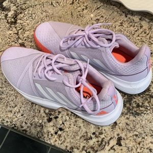 Adidas tennis shoes. Womens size 9.5 like new. Worn one time! Purple and coral